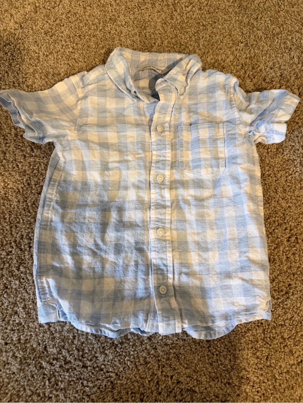 Janie and Jack Light Blue & White Checked Short Sleeve Button-Down